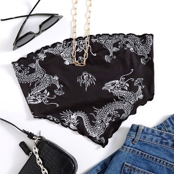 SUMMER CROPTOP, DRAGON PATTERN, FLASE “BANADANNA” CROPTOP, SHEIN SIZE S - Picture 1 of 3